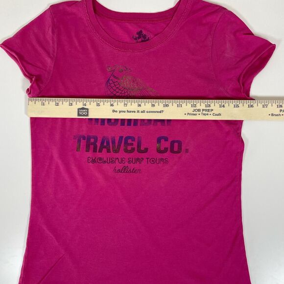 HOLLISTER Pink “Mumbai Travel Co” Fitted Cotton Lg Short Sleeve T Shirt y2k - Picture 3 of 6